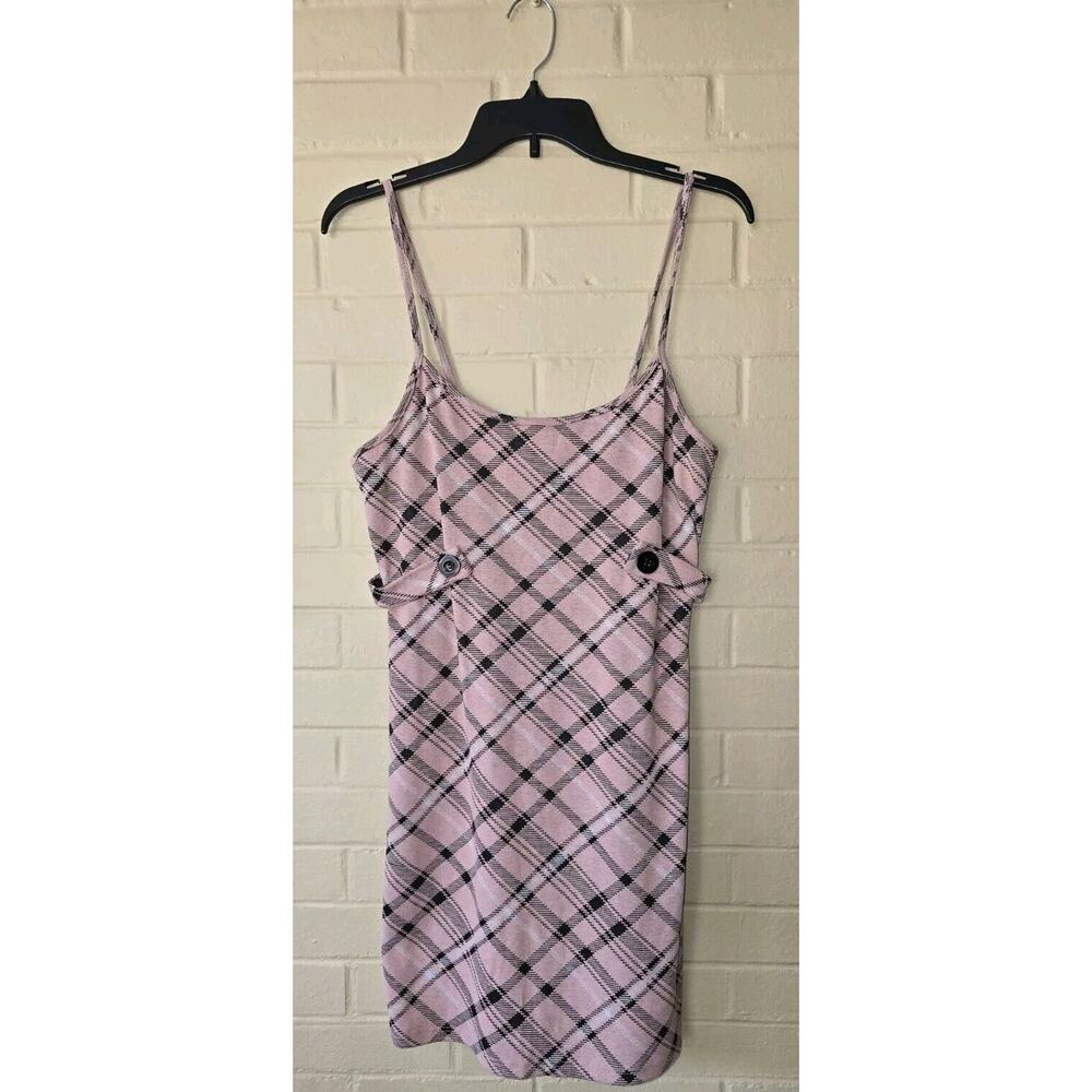Rue 21 Knit Jumper Dress Womens Sz Large Sleeveless Pink Black Buffalo Plaid Y2K